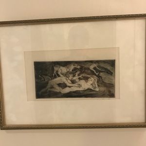 Framed pencil drawing artwork